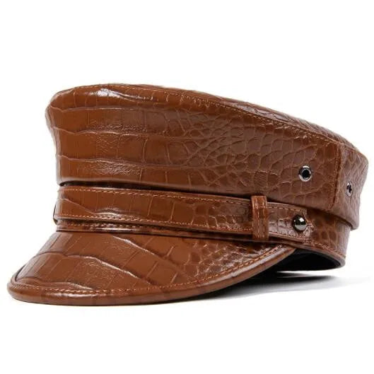 Stunning Natural Leather Military Style Cap