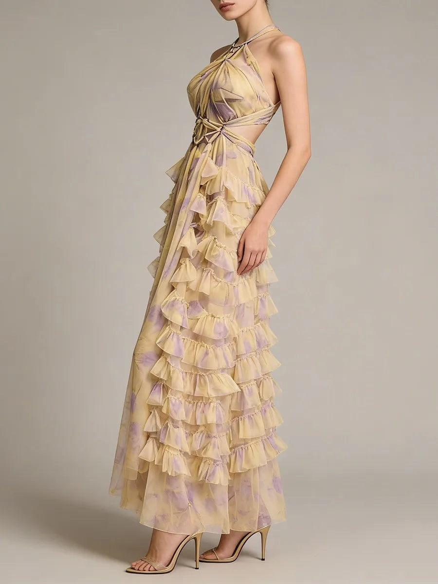 Alluring Spliced Ruffles Folds Dress