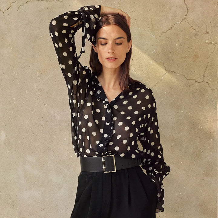 Stylish Polka Dot Silk Blouse