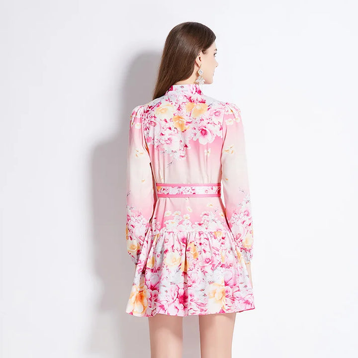 Stylish Floral Print Oil Painting Short Dress