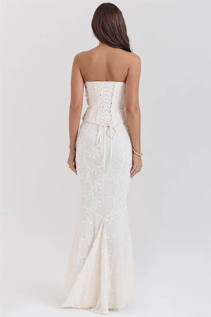 Embroidery Lace-Up 2-Piece Skirt Suit