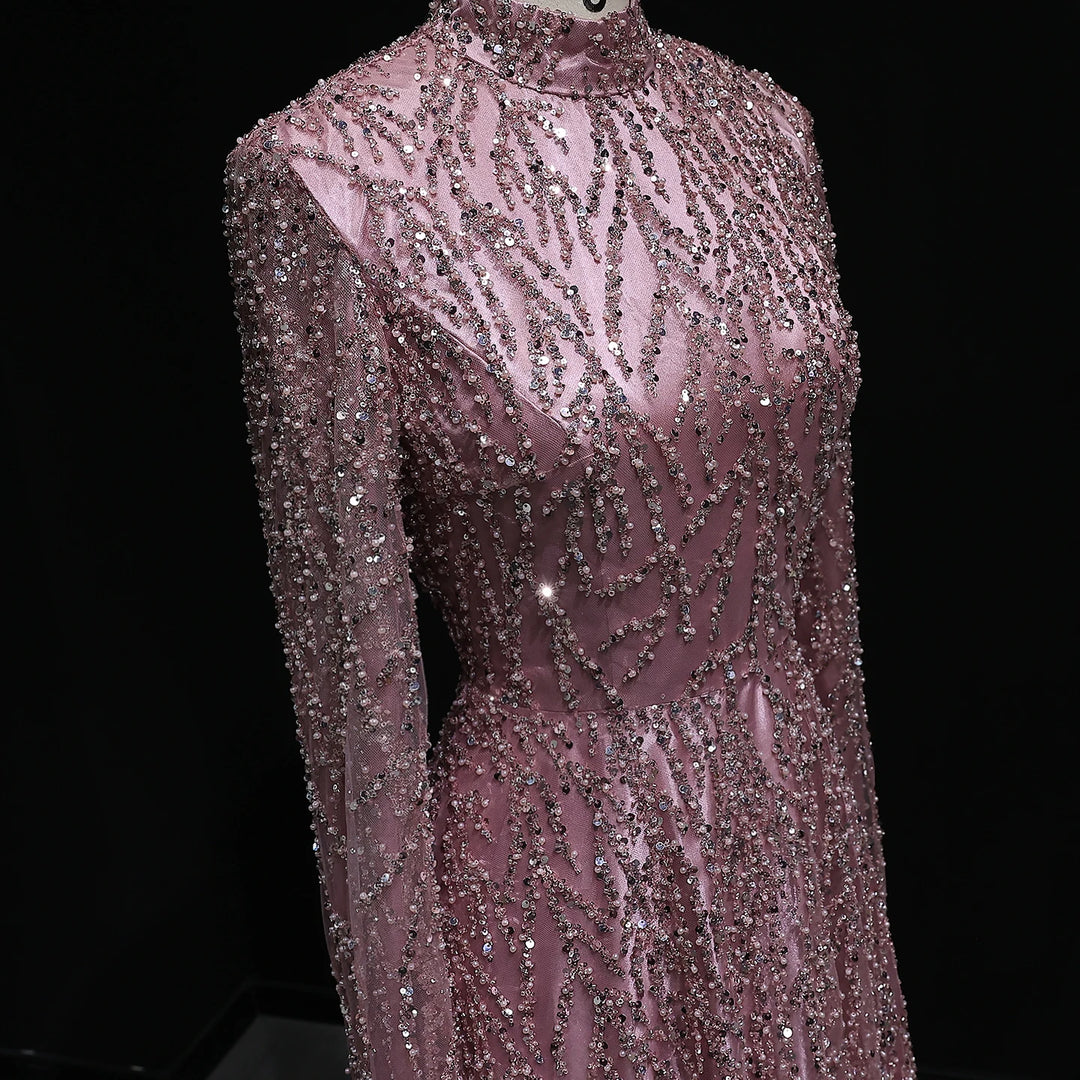 Modest Beaded High Neck Evening Dress