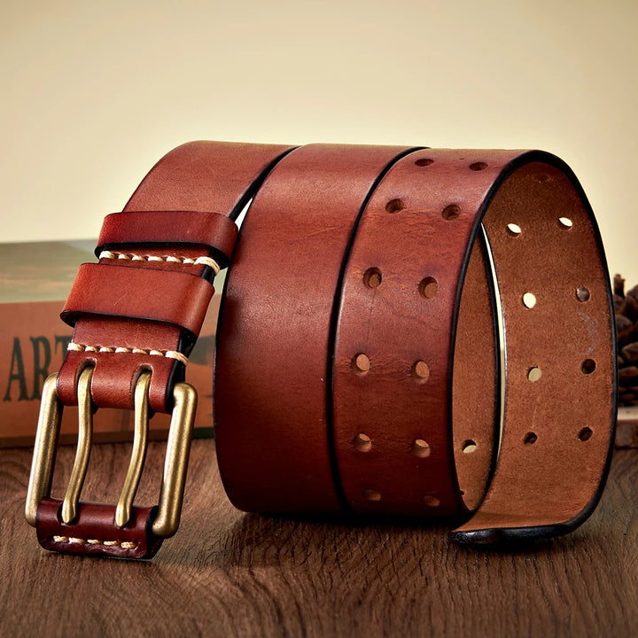 Double Needle Buckle Handmade Leather Belt