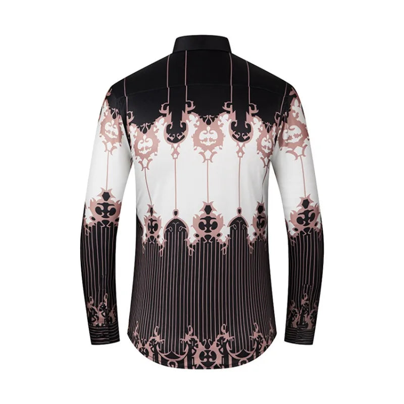 Retro Print Slim Fit Casual Shirt