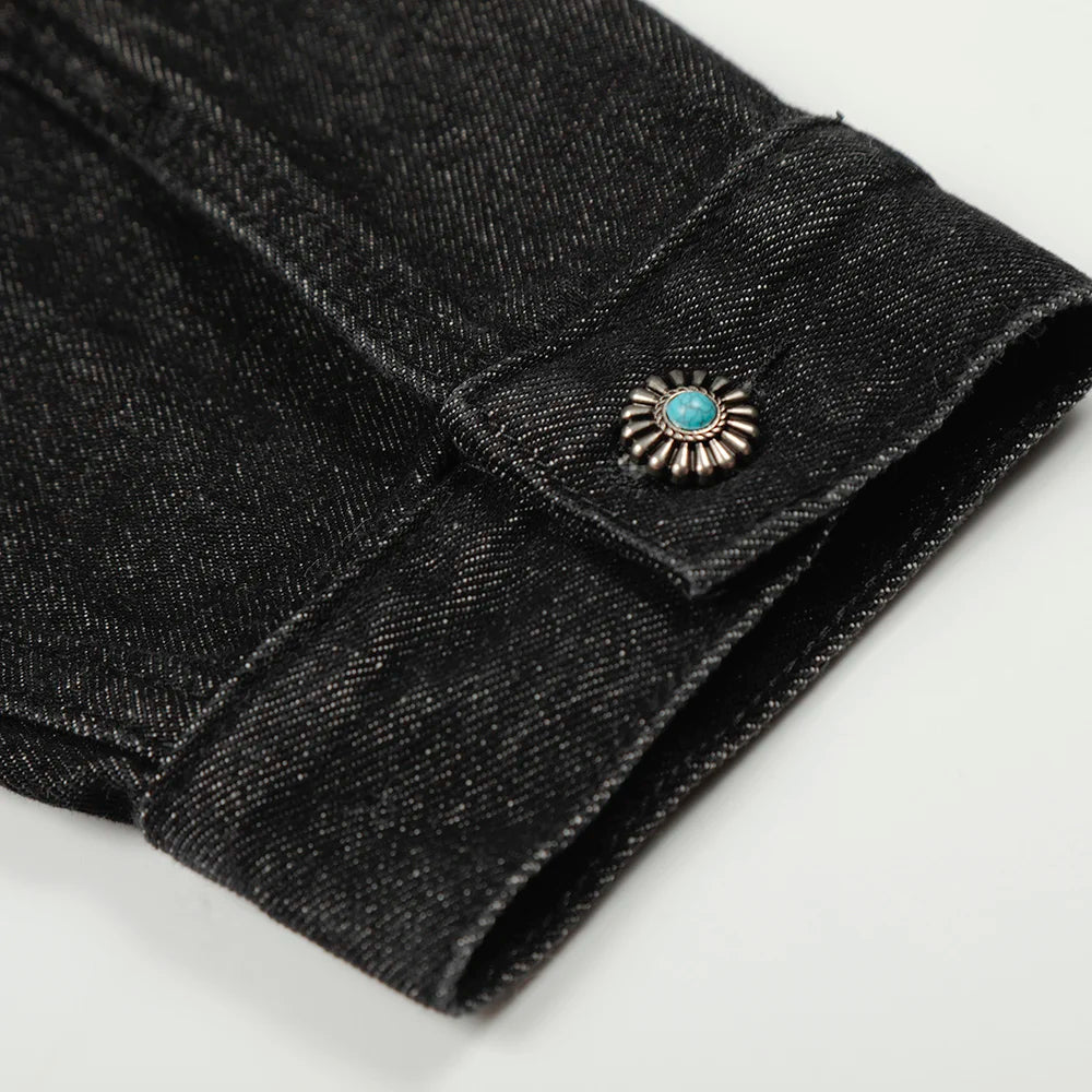 Vintage Turquoise Buttons Denim Jacket