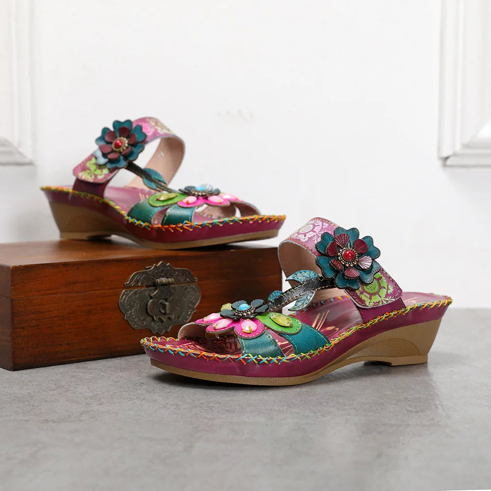 Elegant Hand-Painted Leather Slippers