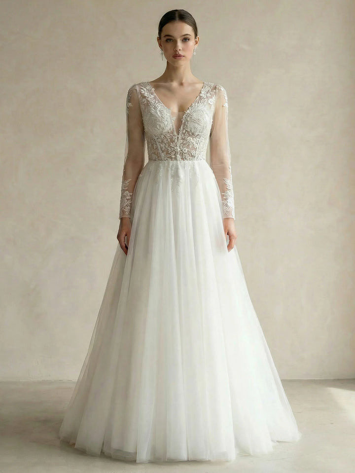 Elegant Lace Beaded Bridal Dress