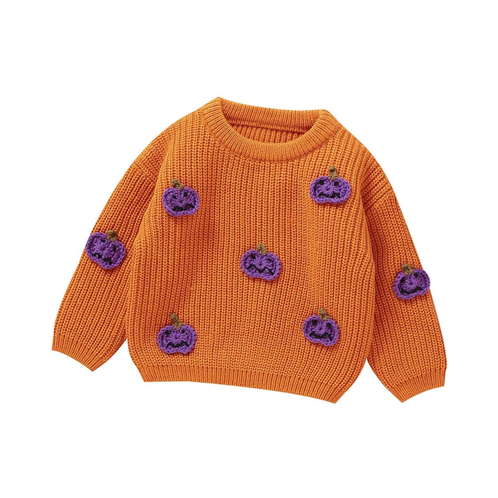 Cozy Orange Pumpkin Knitting Kid's Sweater