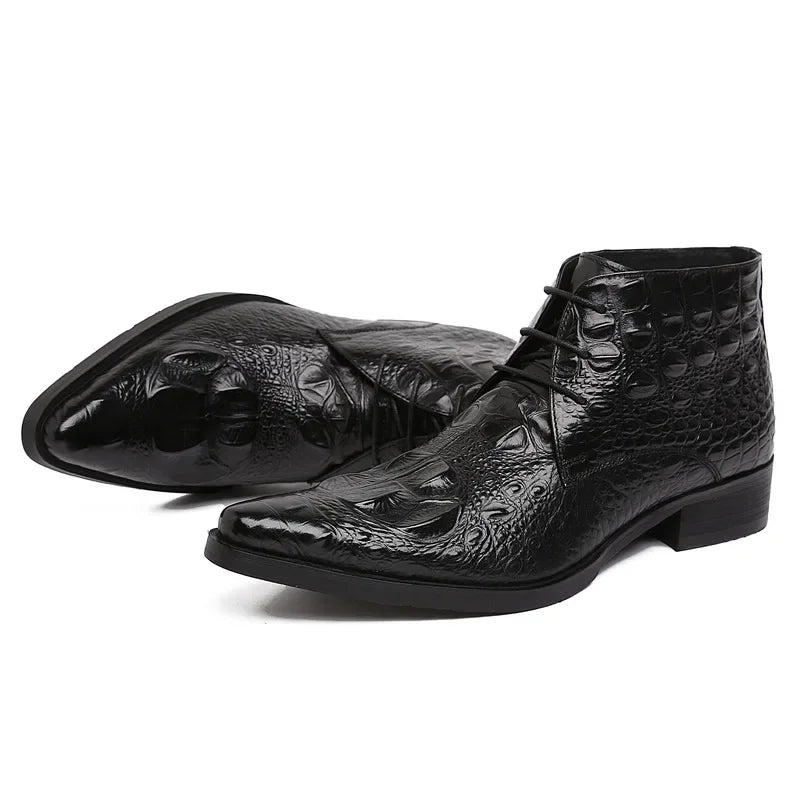 Vintage Crocodile Grain Leather Boots