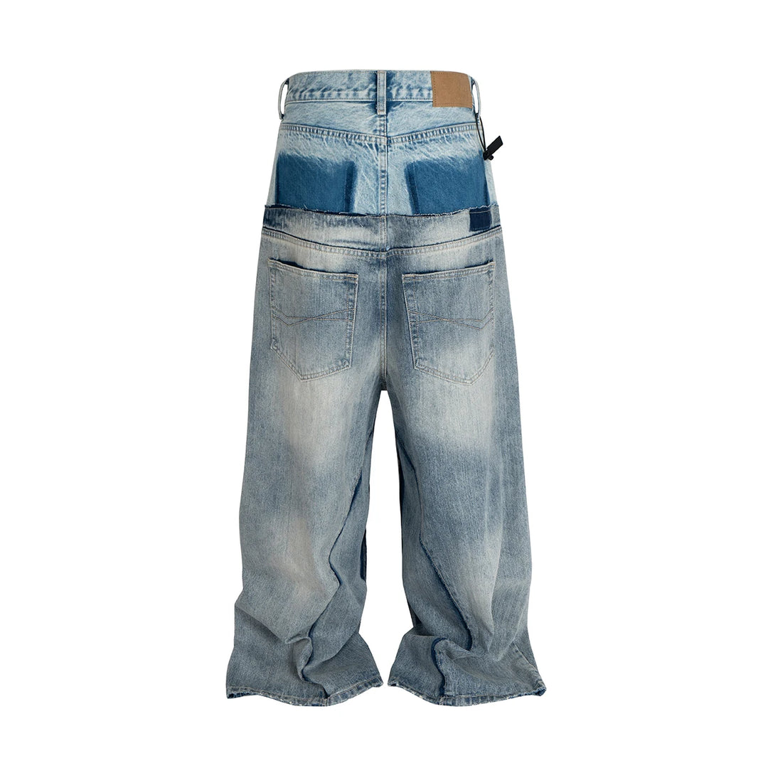 Fine Double Waist Denim Baggy Jeans Pants