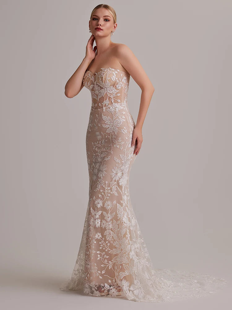 Exquisite Embroidered Floral Lace Wedding Dress