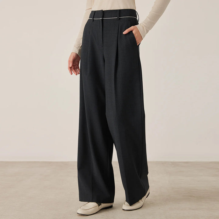 Classic Front Pleated Wool Blend Pants