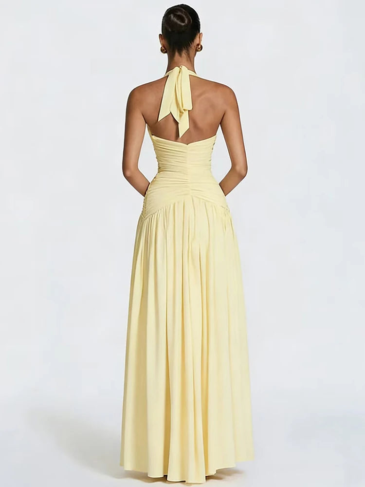 Luxury Pleated High Split Maxi Dress
