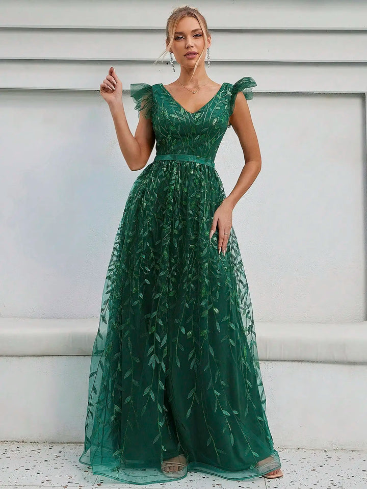 Gorgeous Mesh Sleeve Evening Dress