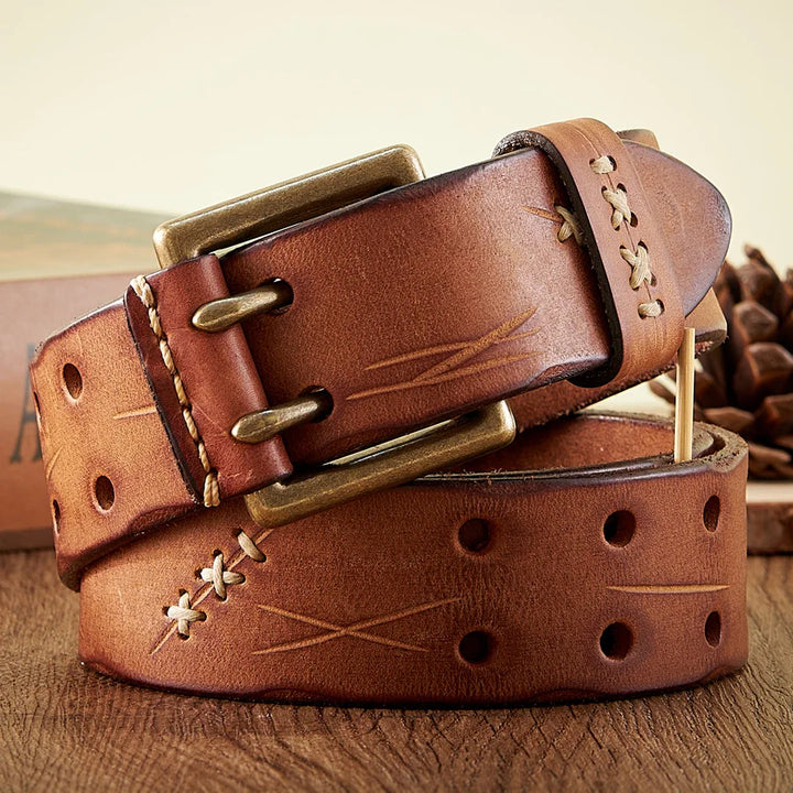 Vintage Double Pin Buckle Leather Belt