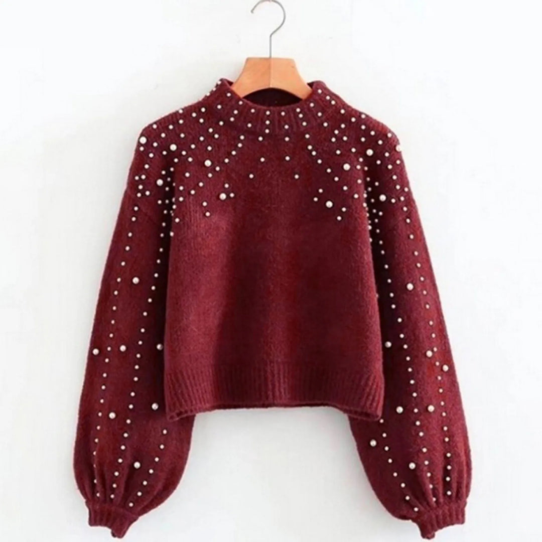 Classic Pearl-Embellished Jumper Sweater