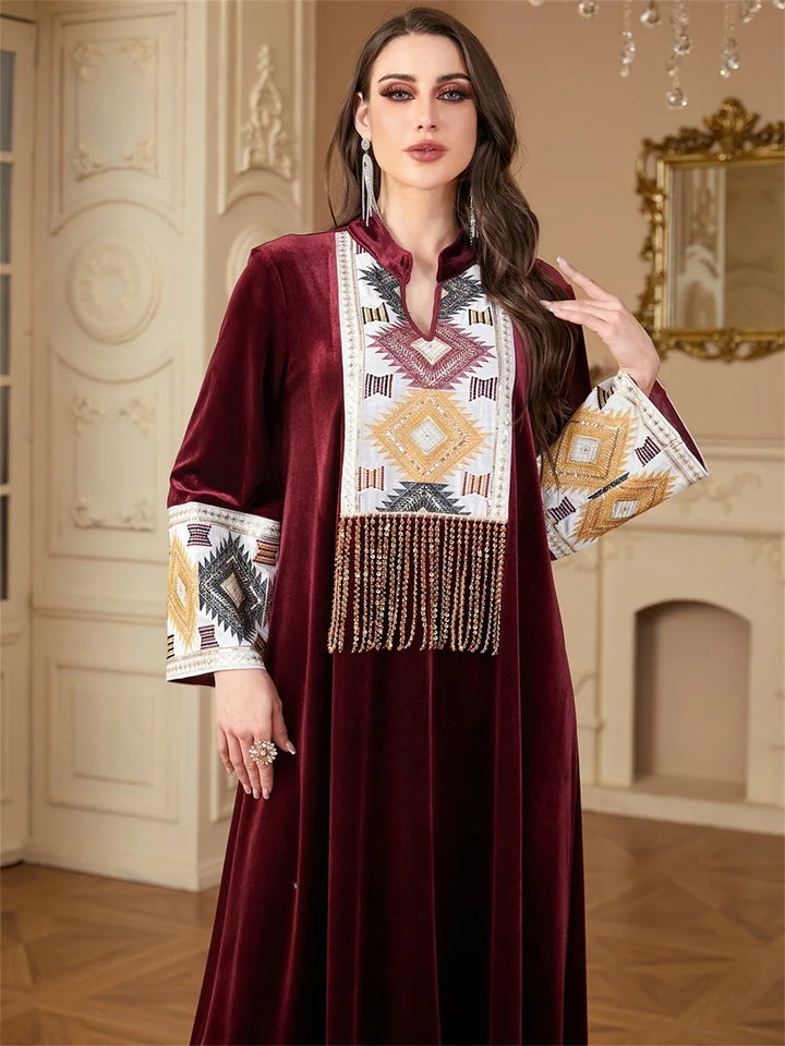 Stunning Notched Stand Collar Abaya Dress