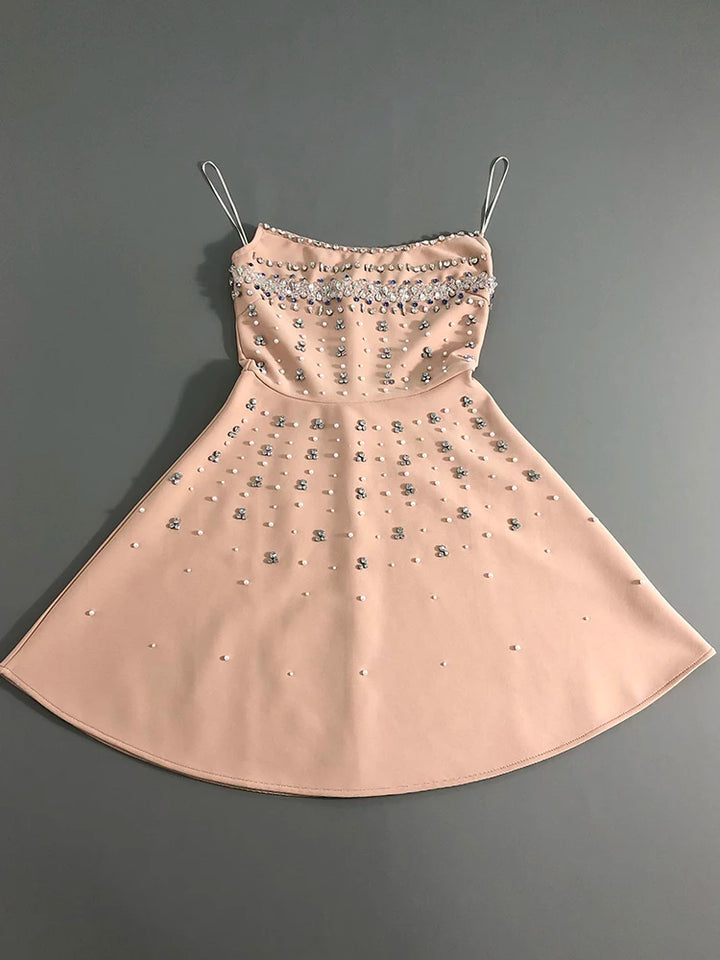 Embellished Rhinestones Mini Dress