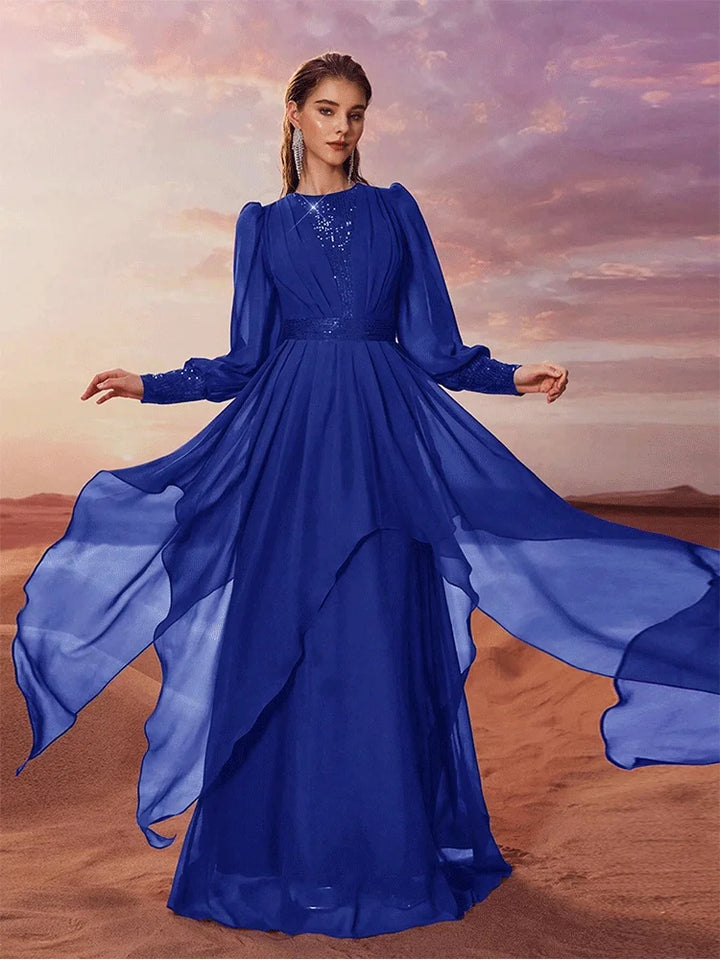 Glamorous Shiny Round Neck Evening Dress