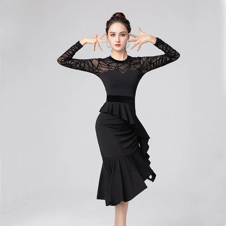 Elegant Long Sleeves Latin Dance Dress