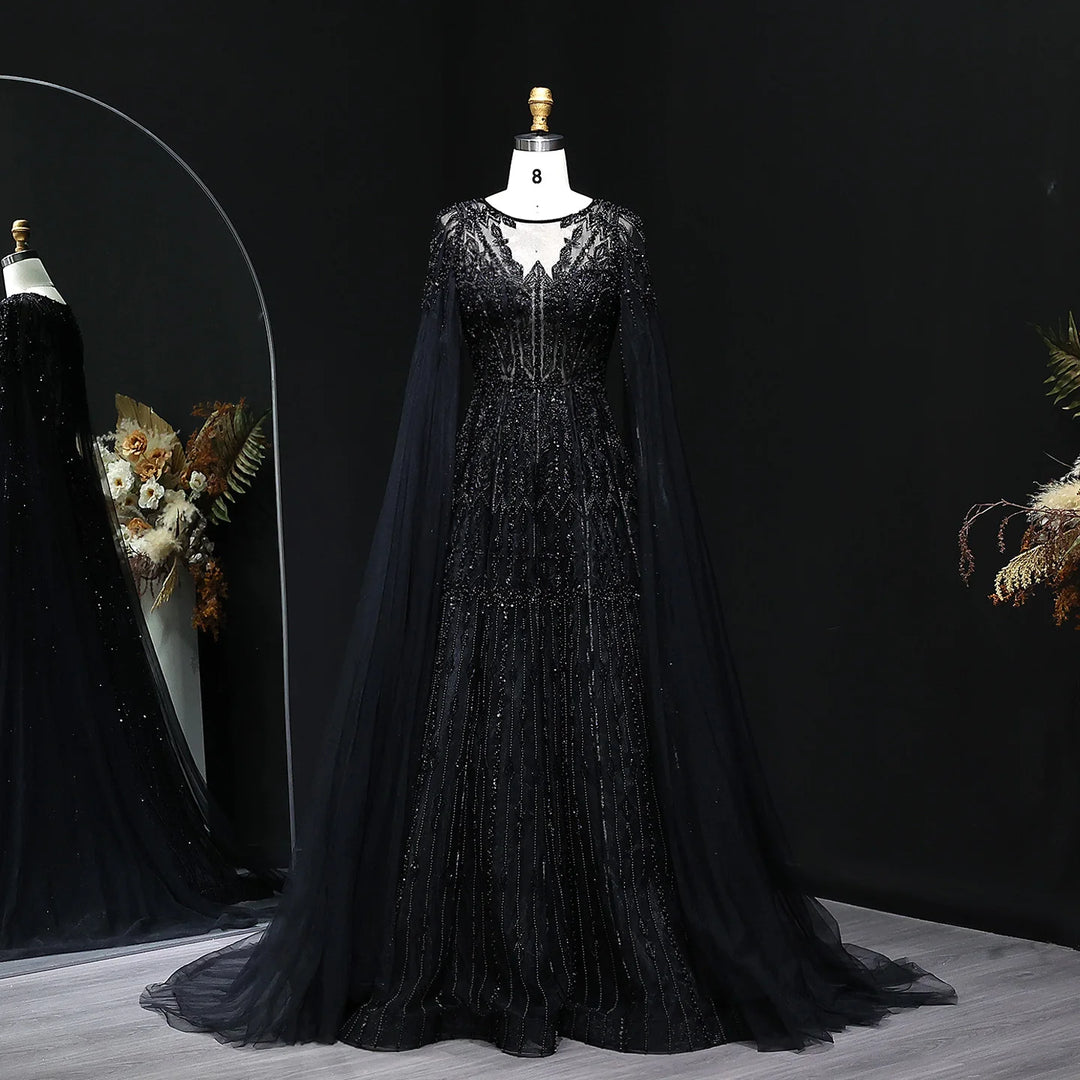 Glamorous Cape Sleeves Arabic A-Line Dress