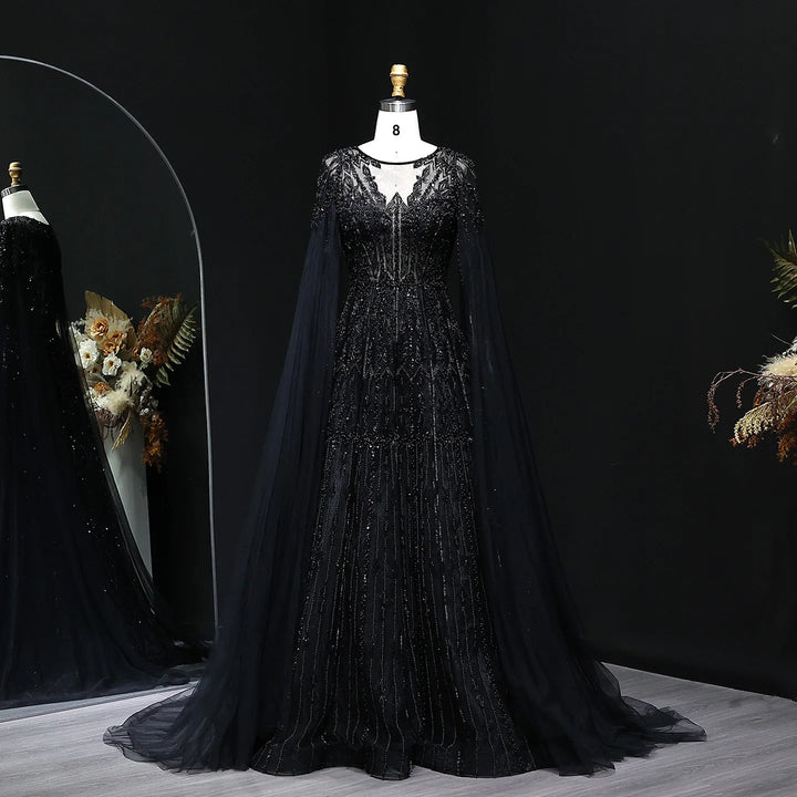 Glamorous Cape Sleeves Arabic A-Line Dress