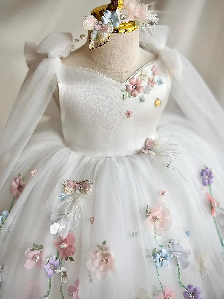 Mesh Fluffy Flower Girl's Formal Gown