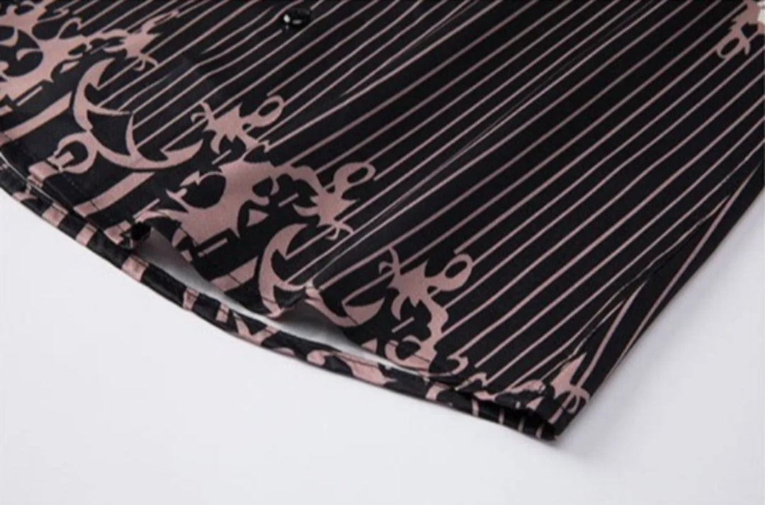 Retro Print Slim Fit Casual Shirt