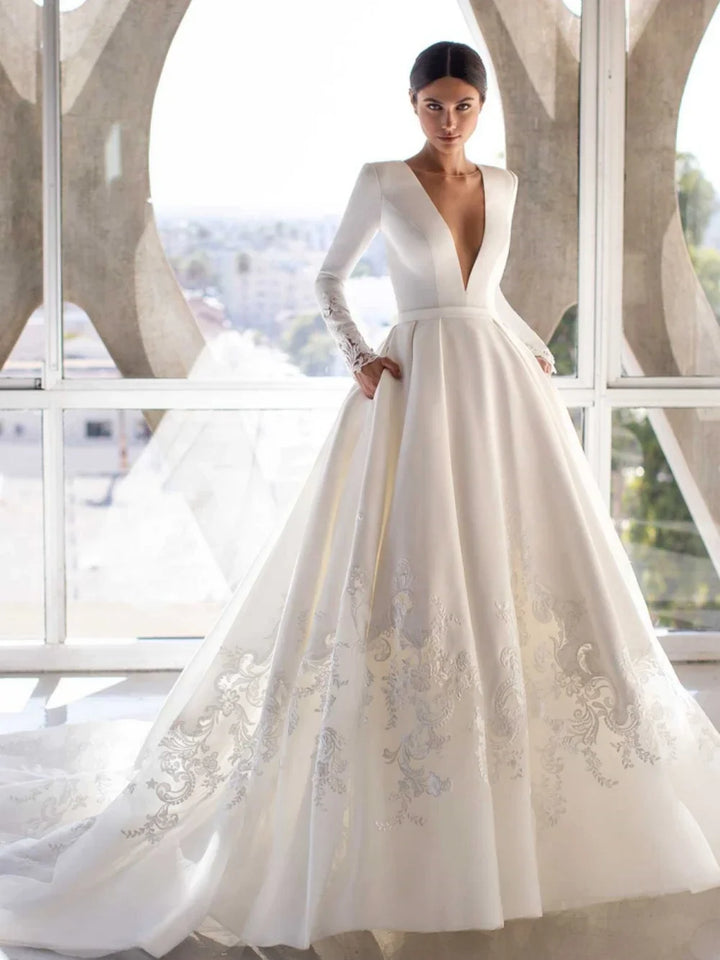Graceful Appliqued Satin Wedding Dress