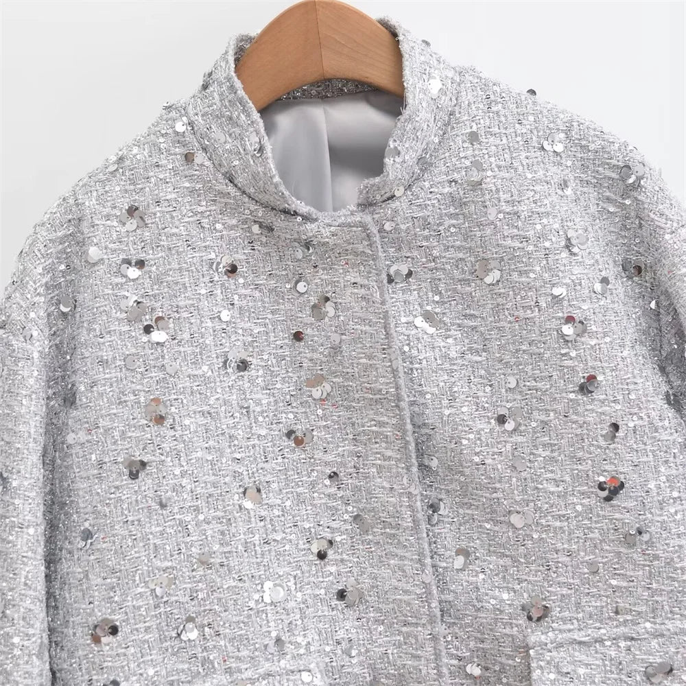 Sparkly Pure Color Sequins Short Jacket