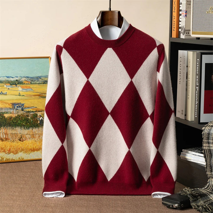 Elegant Double Thickened Fair Isle Loose Sweater