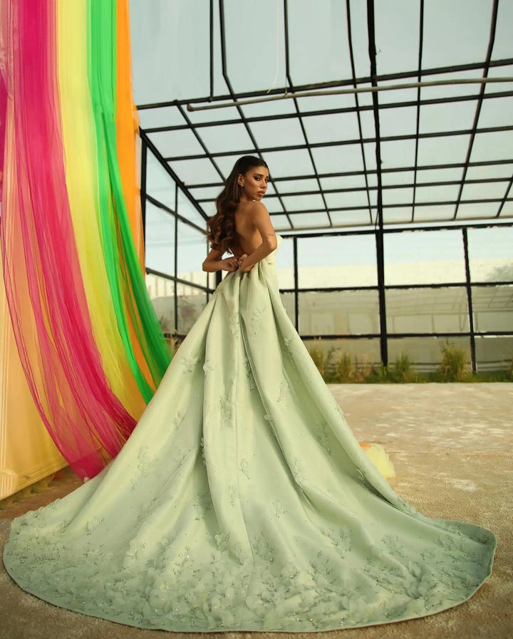 Sophisticated Crystal 3D Flower Evening Dress