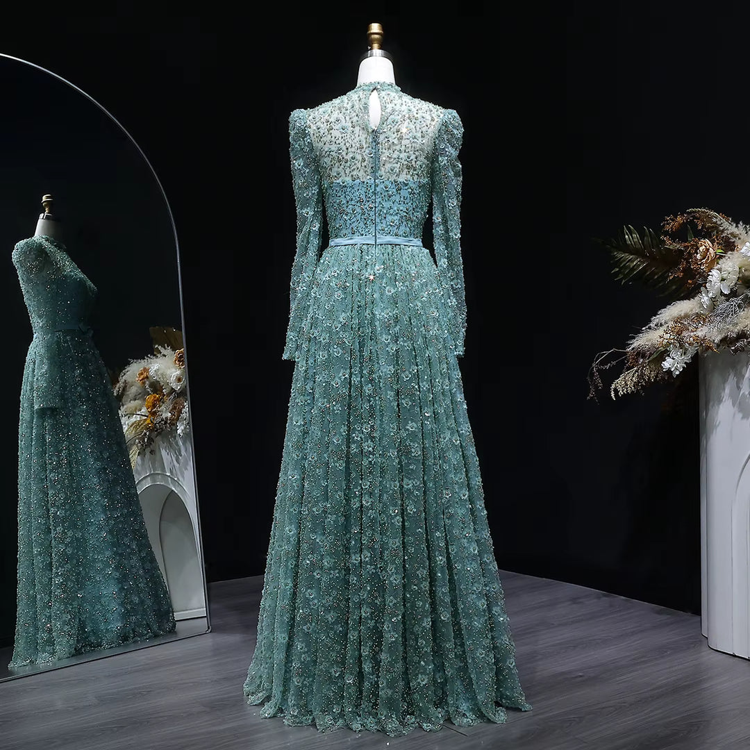 Refined High Neck Arabic Evening Dress