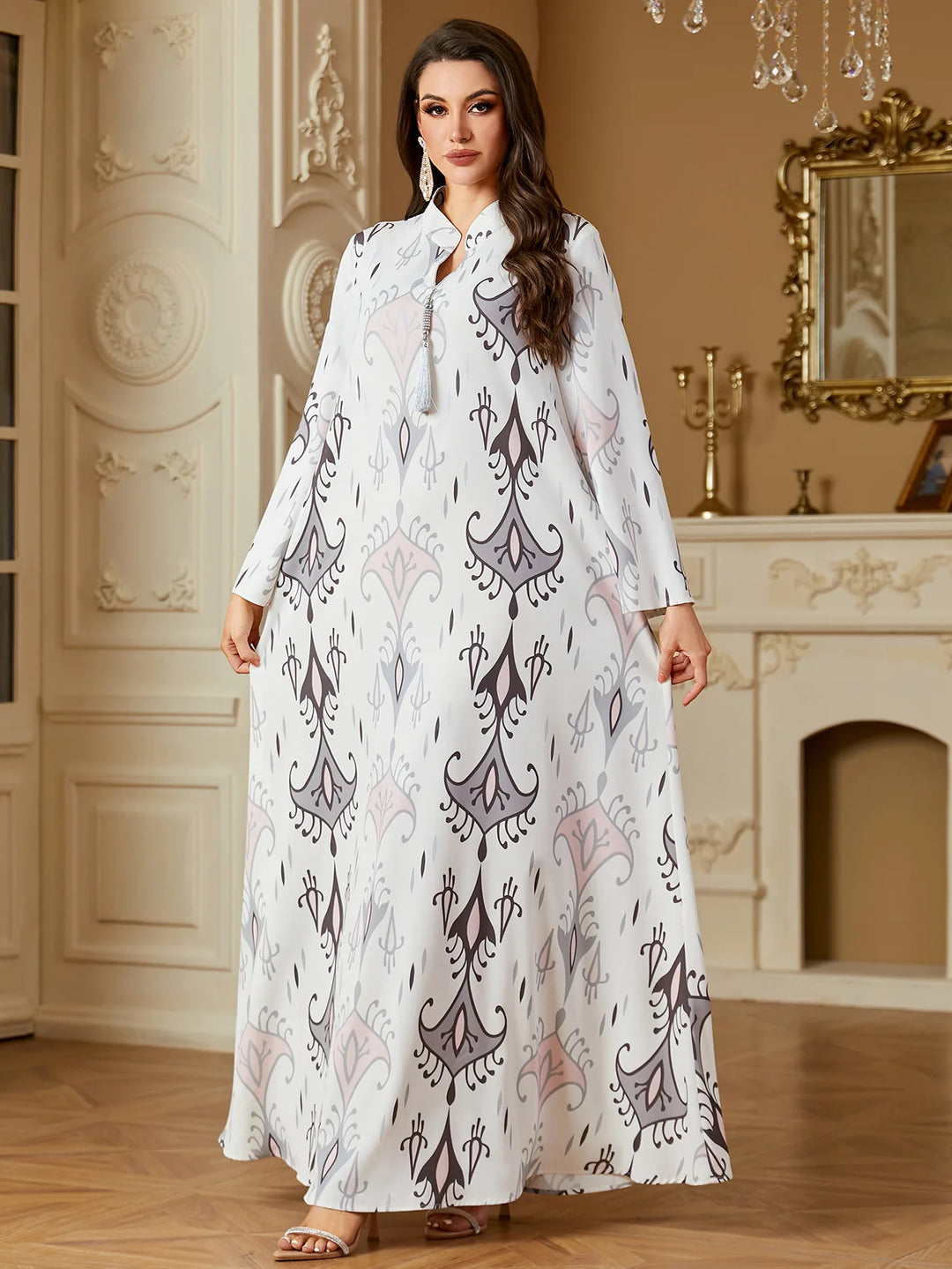 Elegant Printed Tassel Abaya Dress