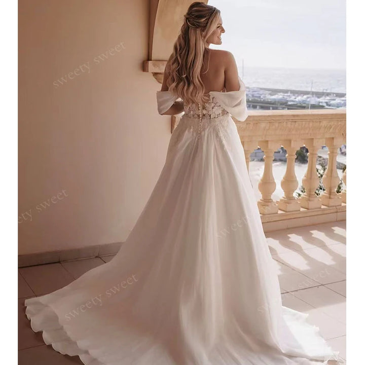 Charming Chiffon Lace Slit Bridal Gown