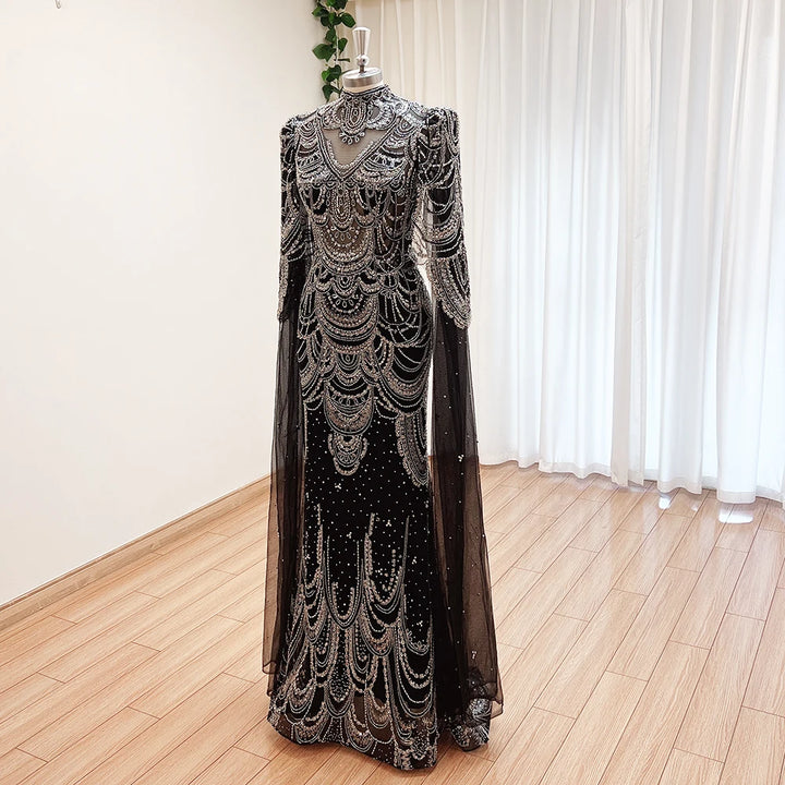 Cape Sleeves Arabic Evening Dress