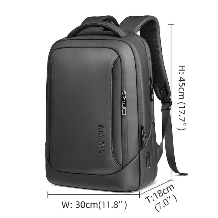 Black waterproof business work backpack with front pocket and adjustable strap