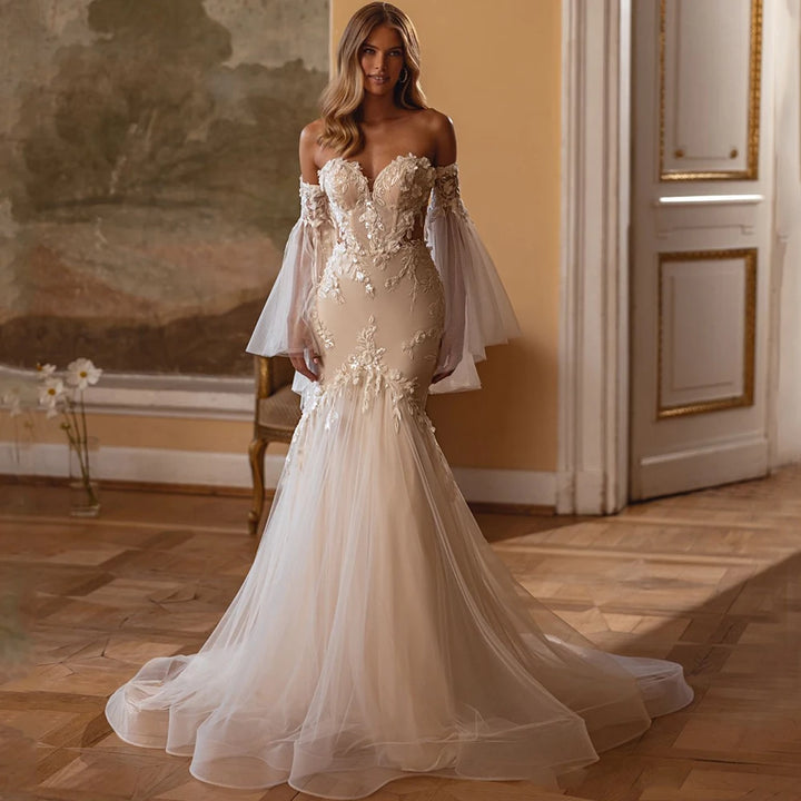 Graceful Flare Sleeves Wedding Dress