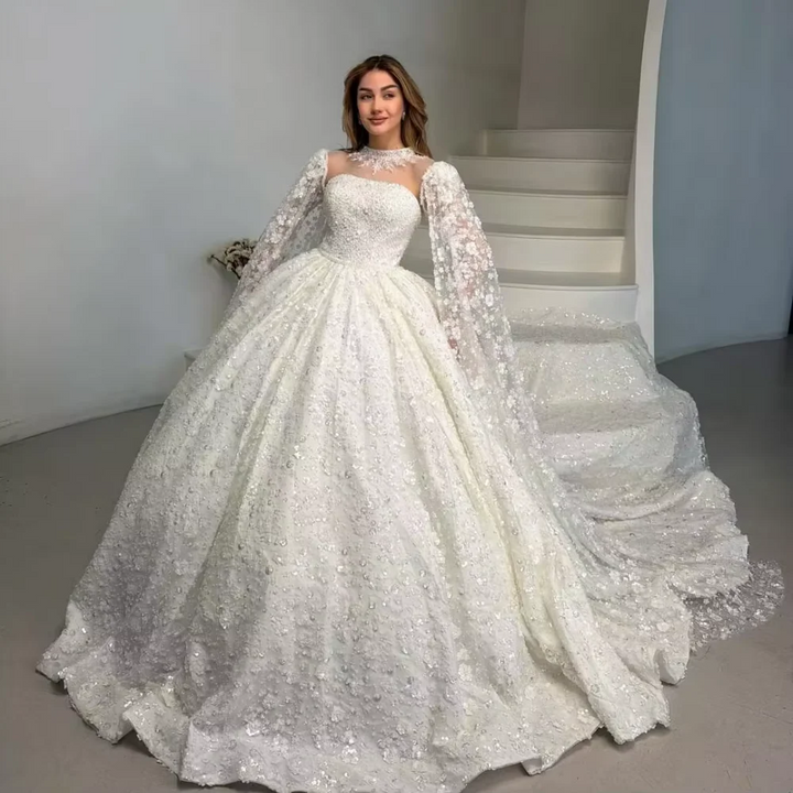 Romantic 3D Decal Sequins Bridal Gown