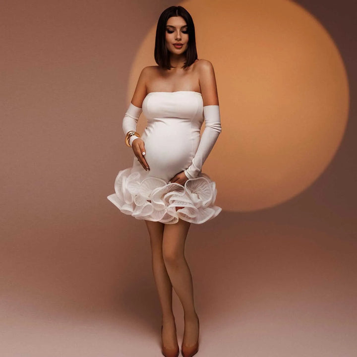 Pretty Ruffled Style Short Maternity Dress