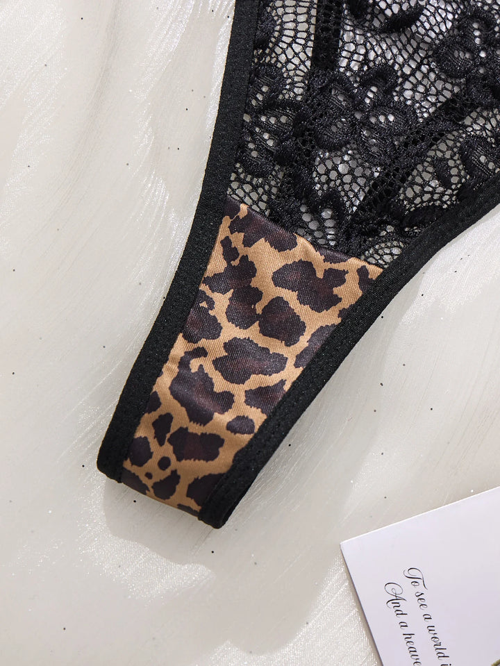 Elegant See-through Leopard Print Bra Set
