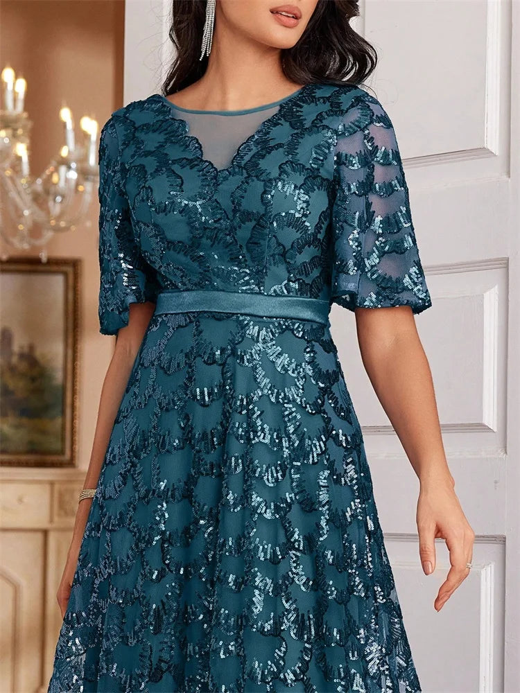 Elegant Short Sleeves Evening Gown
