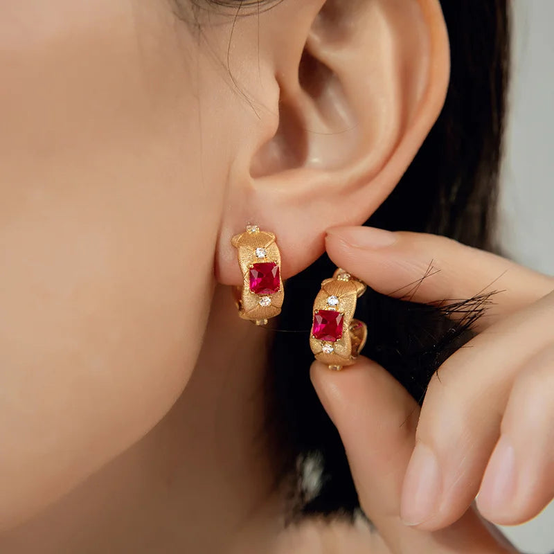 Vintage Ruby Hoop Earrings