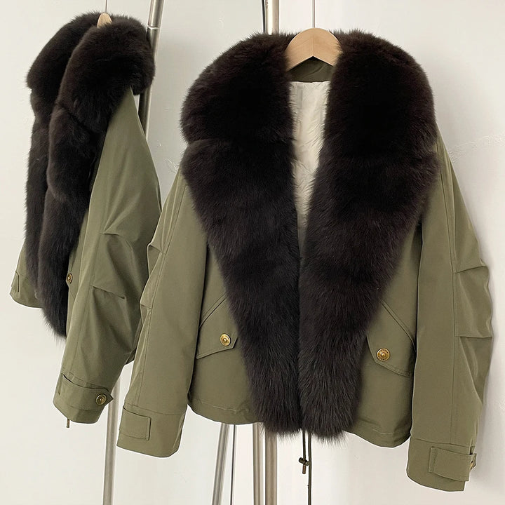 Refined White Duck Down Hooded Parka