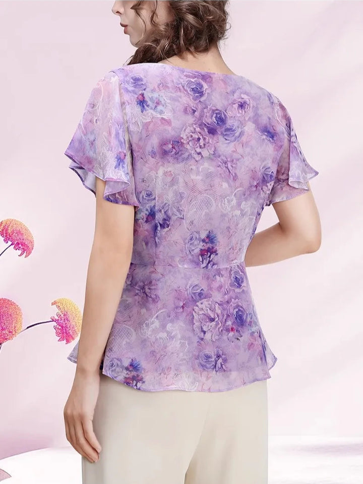 Ruffles V-Neck Chiffon Blouse