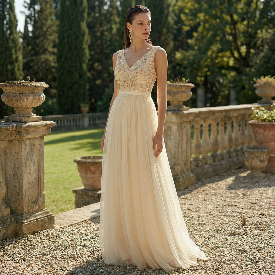 Timeless Sequins Tulle Women Arabic Evening Gown