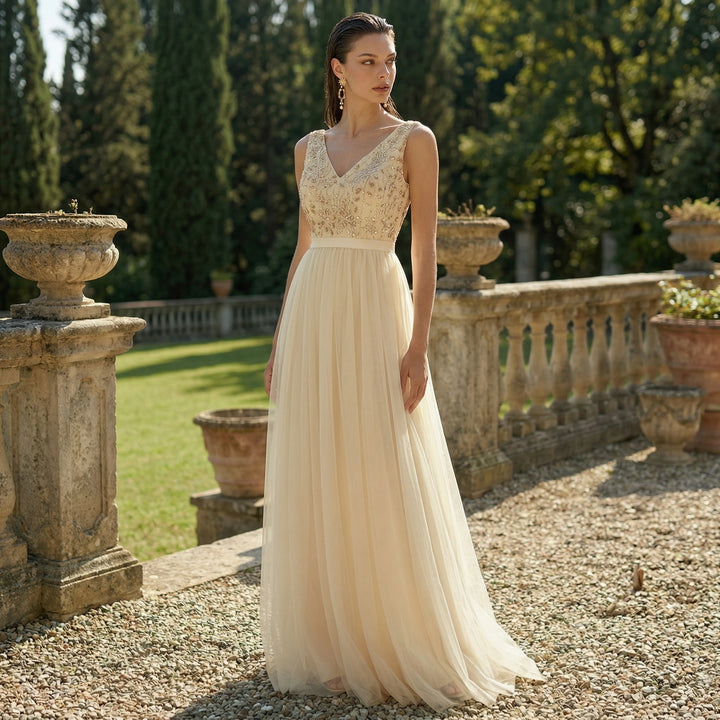 Timeless Sequins Tulle Arabic Evening Gown