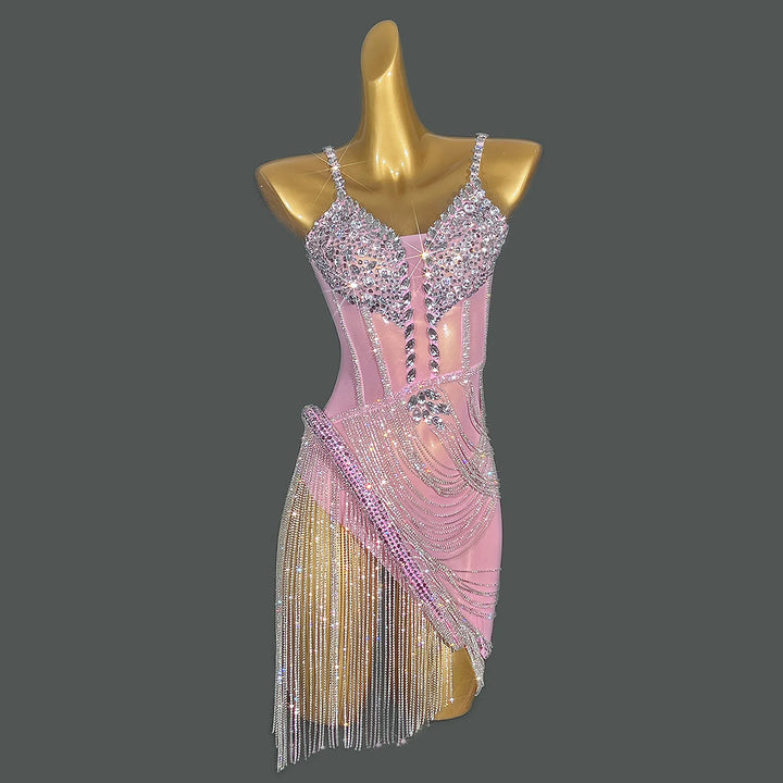 Shiny Crystal Tassel Mini Party Dress