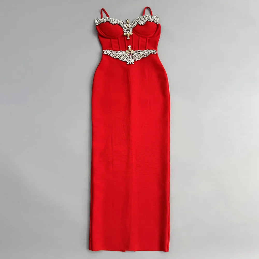 Elegant Beaded Maxi Party Dress