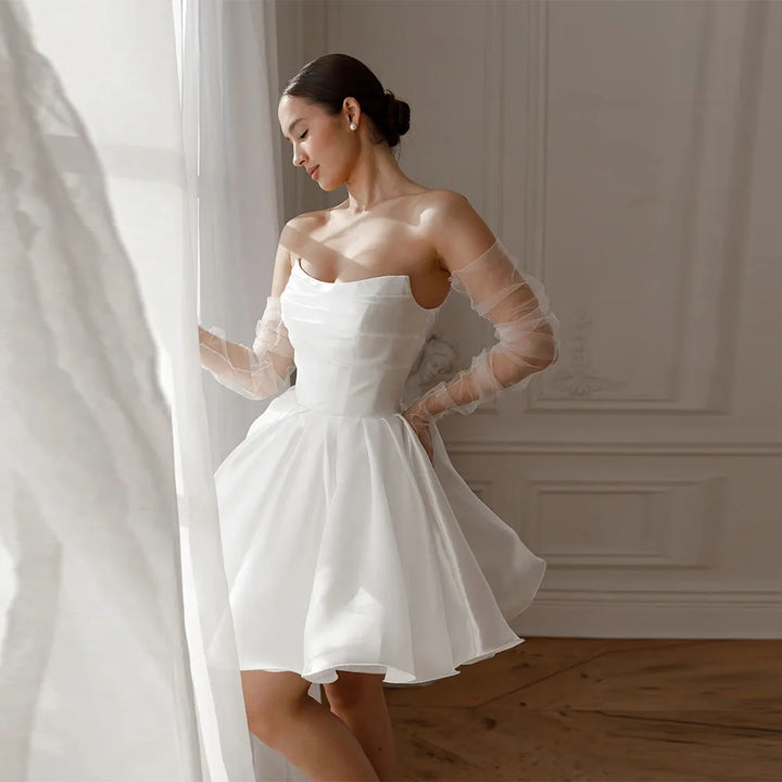 A-Line Short Strapless Wedding Dress